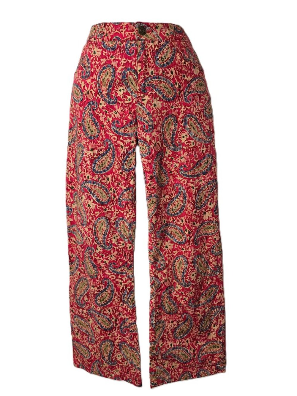 Vintage Ralph Lauren Crop Pants 2 XS Flare Leg Stretch Pink Blue Paisley 90s Y2K
